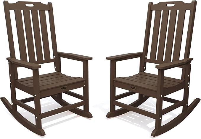 Oversized Rocking Chair Set of 2 Outdoor Rocking Chair for Adults All Weather Resistant Porch Rocker for Lawn Garden Brown