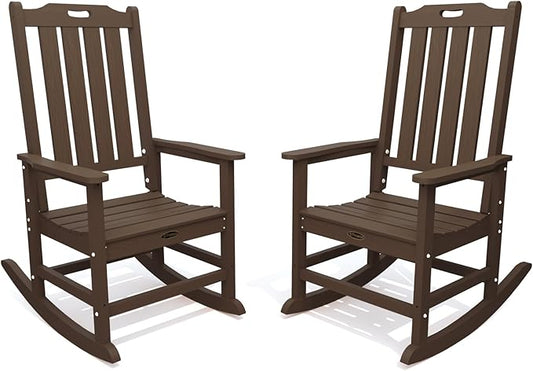 Oversized Rocking Chair Set of 2 Outdoor Rocking Chair for Adults All Weather Resistant Porch Rocker for Lawn Garden Brown
