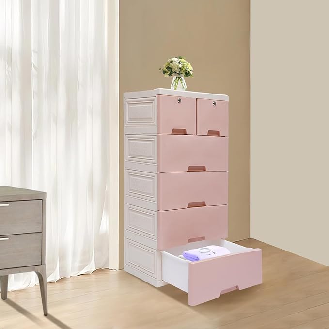6 Drawers Mobile File Cabinet Under Desk Storage Organization with Four Wheels40.2x19.7x13.7in Small Desk Mobile Pedestal Filing Cabinet5-LayerTop-Layer Locks