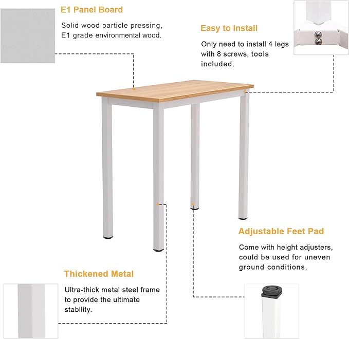 Need 31 Inch Small Computer Desk Modern Simple Style Writing Desk for Home Office Basic PC Work Desk with White Metal Frame Teak