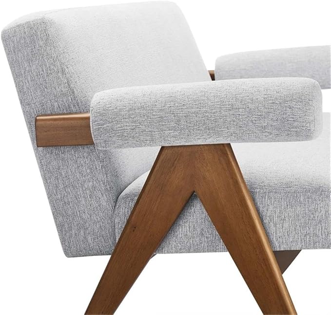 Pemberly Row Upholstered Loveseat Heathered Fabric in Light Gray 30.5 H x 59 W x 31.5 D Rubberwood Legs Dense Foam Padding Ergonomic Design Modern Style Seating for Living Room or Bedroom