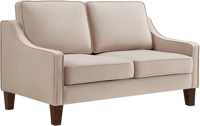 Modern Velvet Loveseat Sofa Couch Upholstered Love Seat Couches with Wooden Legs Comfy 2 Seat Small Couch for Living Room Bedroom Small Spaces Taupe