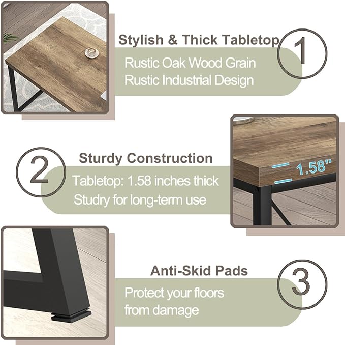 FOLUBAN Industrial Computer Desk Rustic Wood and Metal Writing Desk Vintage PC Table for Home Office Oak 60 inch