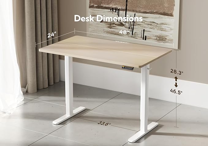Seang Electric Standing Desk Adjustable Height Stand up Desk with 3 Memory Presets 48x24 Inch Sit Stand Desks with Splice Board for Home Office Computer Workstation White Frame/Nature Top