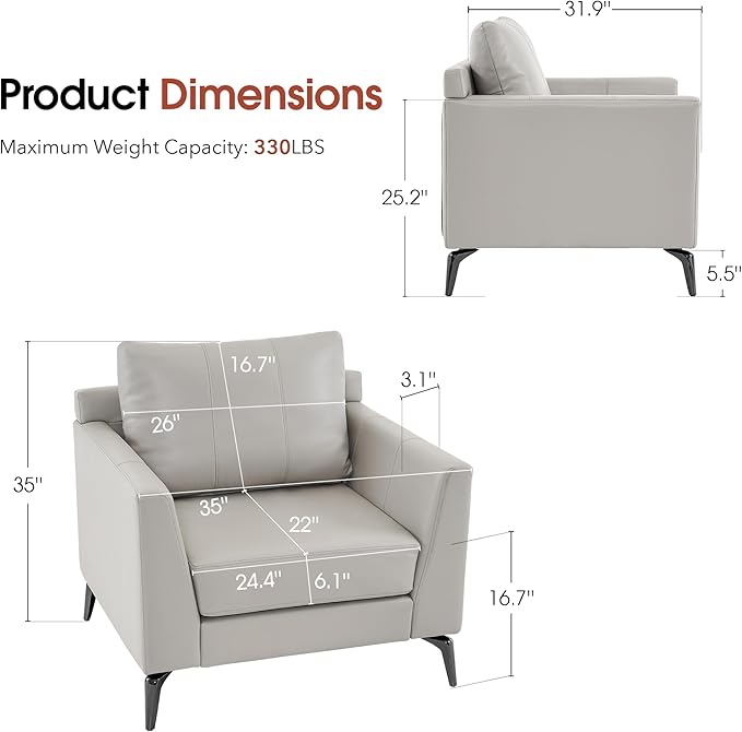 MCombo Modern Accent Chair Set of 2 Faux Leather Armchair with Sloped Arms Comfortable Living Room Office Reception or Waiting Room Seating 4629 (2 Beige)