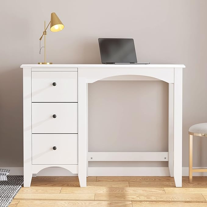 sogesfurniture 37.4inches Makeup Vanity Table with Drawers Computer Desk Writing Study Desk for Home Office Dressing Table White