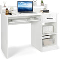 Computer Desk with Hutch &amp Keyboard Tray Home Office Workstation with Drawer Adjustable Shelves Modern Vanity Table for Bedroom Wooden Writing Study Laptop PC Desk (White)