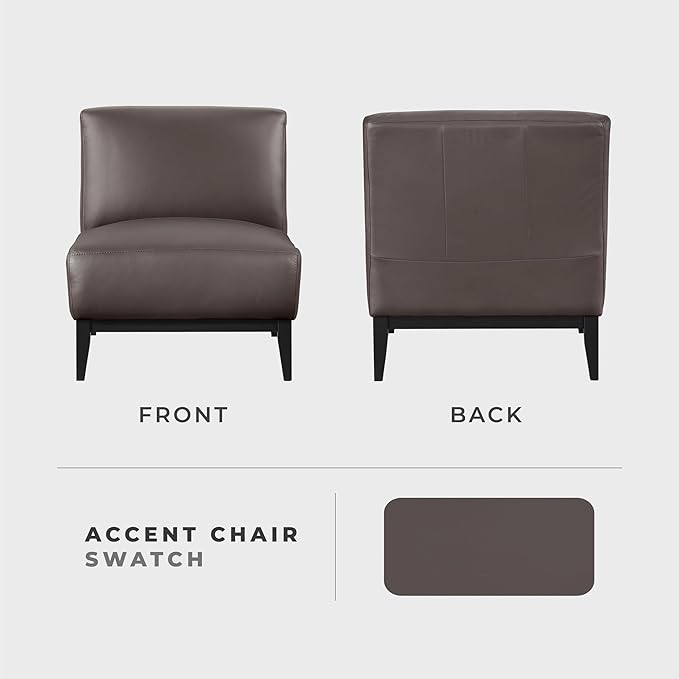 Lexicon Modern Living Room Leather Accent Chair Luxury Genuine 100% Top Grain Leather Upholstered Armless Chair Comfortable Seat Black Solid Wood Legs for Bedroom/Office Easy Assembly Dark Brown