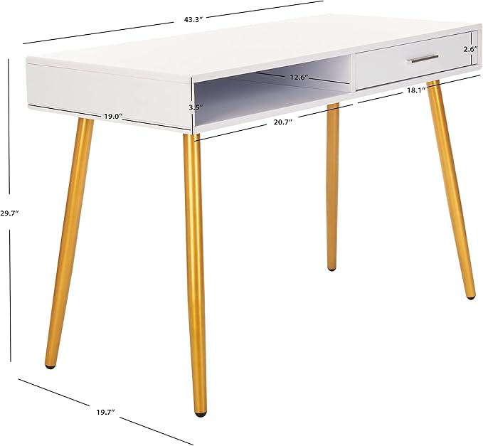 Safavieh Home Office Jorja Modern White and Gold 1-drawer Desk