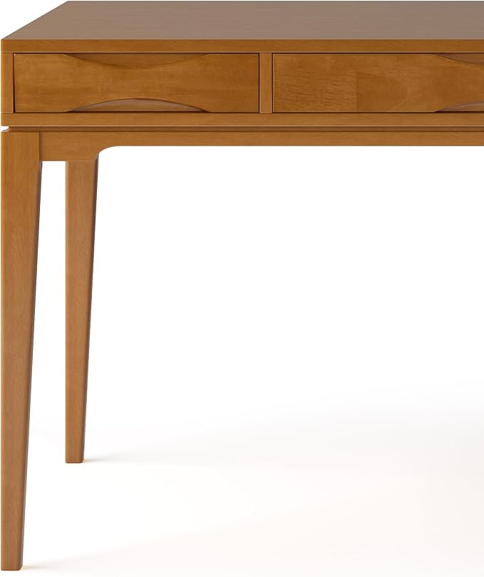 SIMPLIHOME Harper Desk - 60 Inch Wide Solid Wood Writing Desk in Light Golden Brown Mid-Century Modern Home Office Computer Table for Study with 2 Drawers and Flip-Down Keyboard Tray