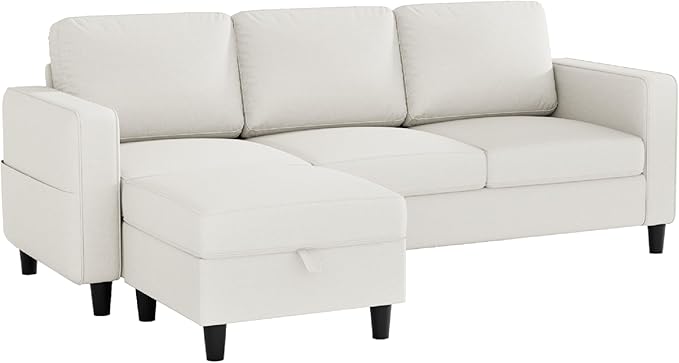 Sectional Couches for Living Room Convertible 3 Seater Sofas 78 L Shaped Couch with Removable Storage Ottoman Modern Linen Beige Sofa for Apartments Studios Dorms Small Spaces | 78 Small Sectional