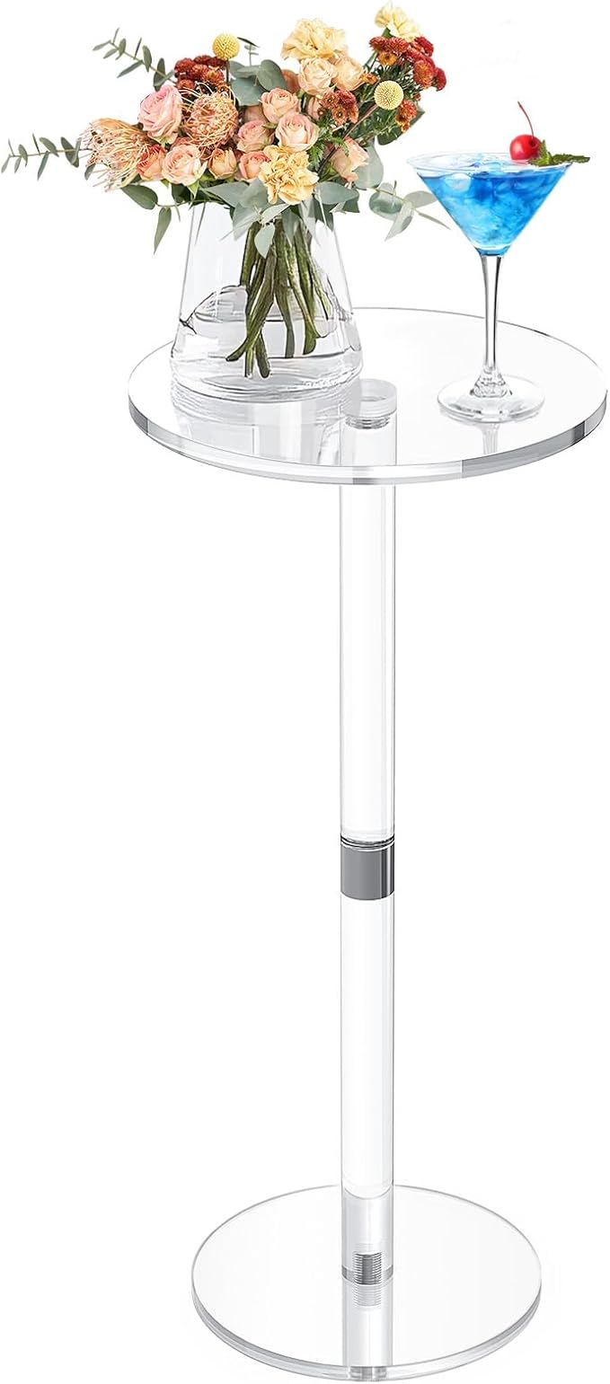 9.8 Round Clear Acrylic End Table - Modern Small Space Side Table for Living Room Bedroom Office Outdoor | Sturdy Easy to Install Multi-Purpose
