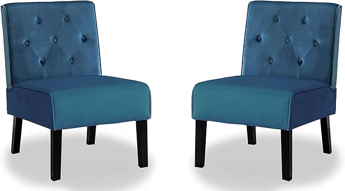 Reeso 2-Piece Living Room Armless Button Tufted Pattern Accent Chair Blue