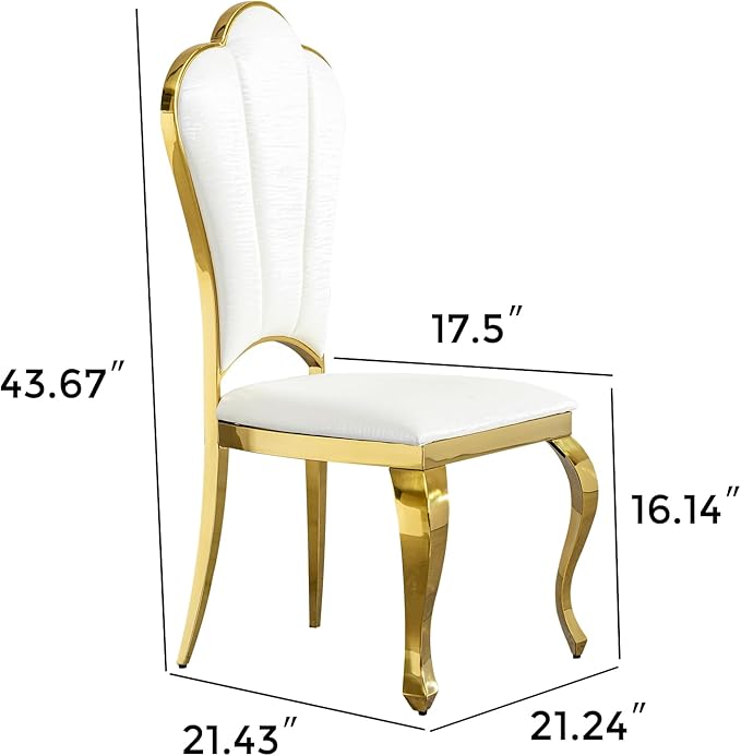 PU Leather Dining Chairs with Gorgeous Gold Curved LegsModern Upholstered Dining Room Chairs for TableLiving RoomDining RoomOfficeWhite Luxury Kitchen Chairs