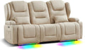 Power Loveseat Recliner SofaReclining Loveseat RV Recliners with Speaker/USB Ports/LED LightsPower Recliner Loveseat Sofa with Cup Holders for Living Room (Beige 3-Seater)