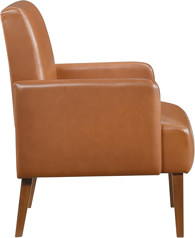 Lexicon Accent Chair Faux Leather Living Room Chair Modern Armchair with Solid Wood Frame and Thick Cushion Reading Chair Comfy Chair for Bedroom Living Room Waiting Room Retro Brown