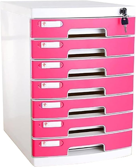 Filing CabinetDesktop File OrganiserData Cabinet Pink Cabinets with Key 3/5/7 Drawers Cabinet with Lock Plastic Drawer for Documents (Color : Pink Size : 7)