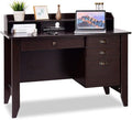 Tangkula Computer Desk with 4 Storage Drawers &amp Hutch Home Office Desk Vintage Desk with Storage Shelves Wooden Executive Desk Writing Study Desk (Brown)