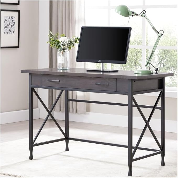 Writing Desk with Keyboard Drawer Computer Desk Home Office Desk - Smoke Gray &amp Black