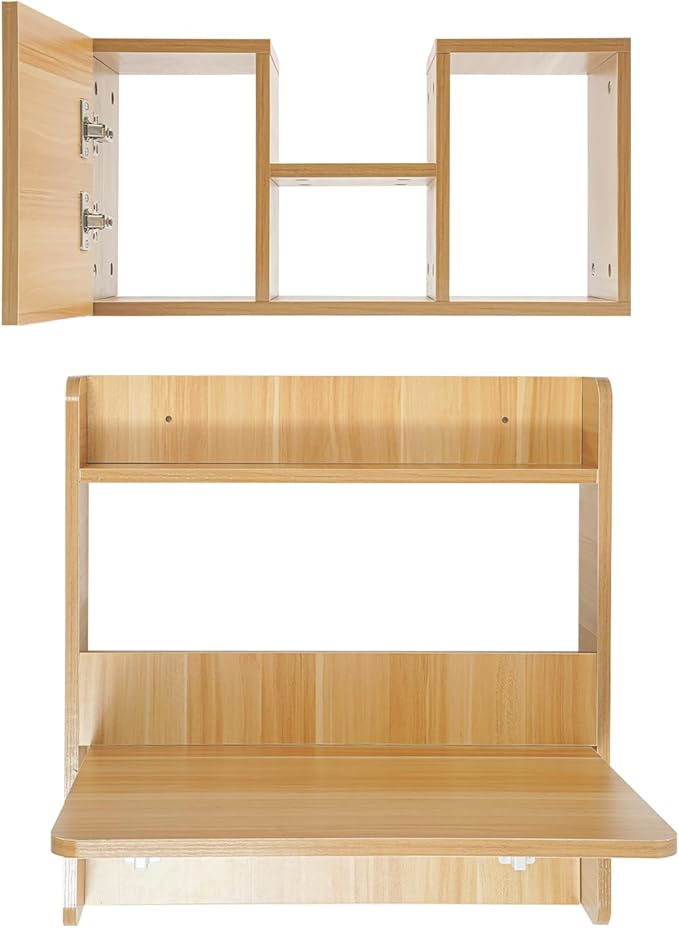 Floating Desk 24 Wall Mounted Folding Desk with Bookshelf Folding Wall Desks Space Saving Workstation with Storage Shelves for Home Office Bedroom Study Room Small Space