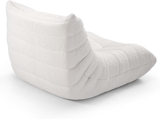 High-end Togo Bean Bag Chair Fireside Chair with Pure White Jacquard Fabric Cover Comfy &amp Soft Lazy Floor Lounge Sofa for Bedroom Living Room Office or Salon