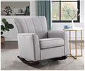 Pemberly Row Upholstered Rocking Chair Gray Linen Fabric &amp Wood Frame 35 H x 34 W x 32 D Pocket Coil Seat with Vertical Tufted Back Modern Living Room or Bedroom Seating