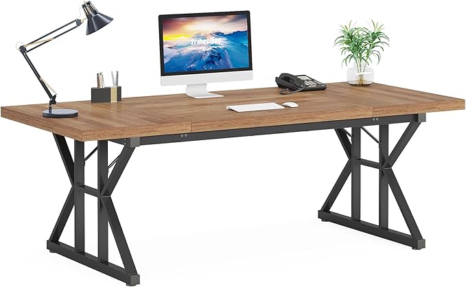 Tribesigns 70.8-Inch Executive Desk Large Computer Office Desk Workstation Modern Simple Style Laptop Desk Study Writing Table Business Furniture for Home Office (Light Brown 70.8 Inch)