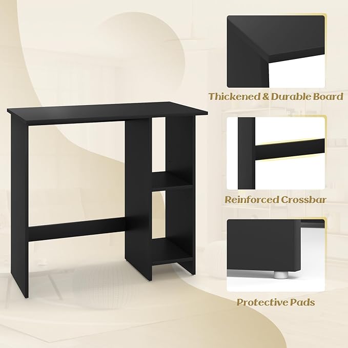 Tangkula Computer Desk with Storage Shelves Modern Small Writing Desk with Adjustable Shelf Space Saving Laptop PC Desk with Anti-Toppling Kit Wooden Kid’s Study Desk (Black)