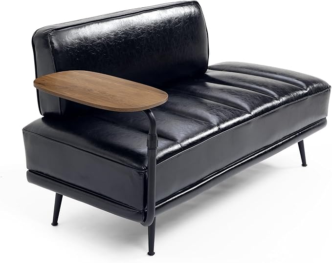 Upholstered Leather loveseat Sofa 55 Modern Bedroom Bench Window Bench with 360-degree Swivel Tray Small Couch for Living Room Bedroom Hallway Dark Black