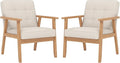KCC Mid-Century Modern Linen Fabric Accent Chair Set of 2 Upholstered Tufted Leisure Chair Comfy Reading Side Chair with Armrest and Solid Wood Frame for Living Room Bedroom Balcony(Beige)