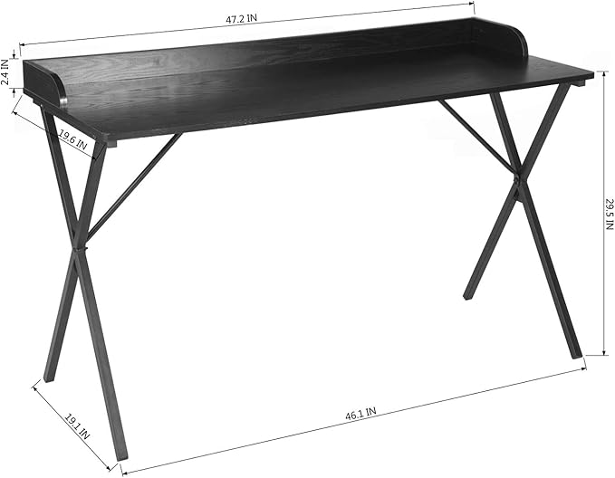 FurnitureR Home Office Writing Desk with Baffle 47.2 Computer Study Desk with X-Shaped Metal Legs Modern Laptop PC Table for Small Spaces Black