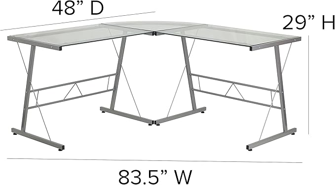 Flash Furniture Glass L-Shape Computer Desk with Silver Metal Frame