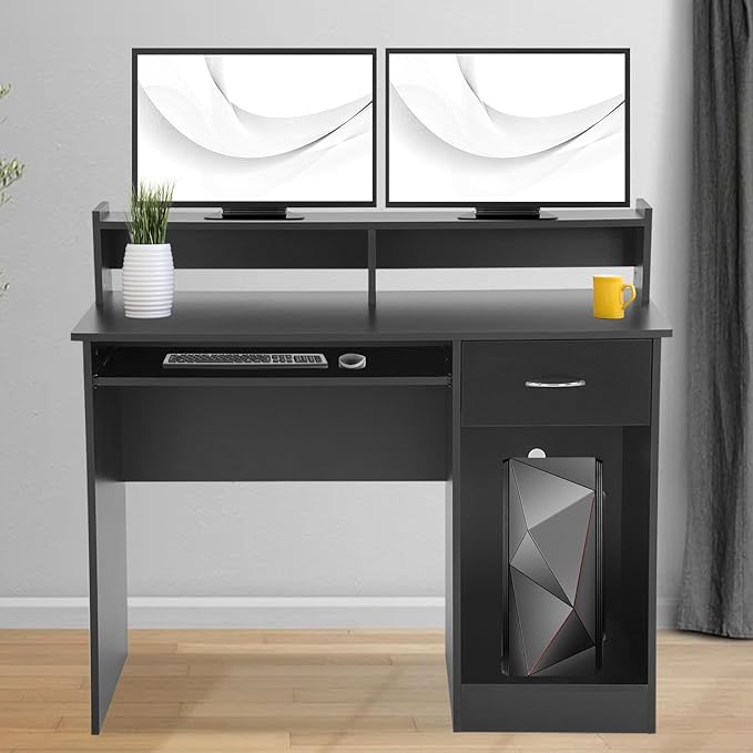 Home Office Desk Computer Desk with Drawers Keyboard Standing Desk Modern for Adults
