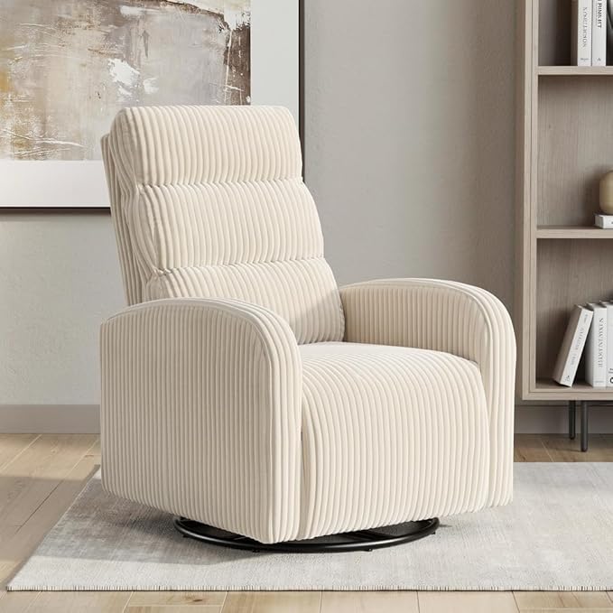 Swivel Rocker Chair 360° Swivel Rocker Chairs with High Back Arms Rocking Lazy Boy Chairs Upholstered Swivels Corduroy Glider for Living Room Bedroom Nursing Beige