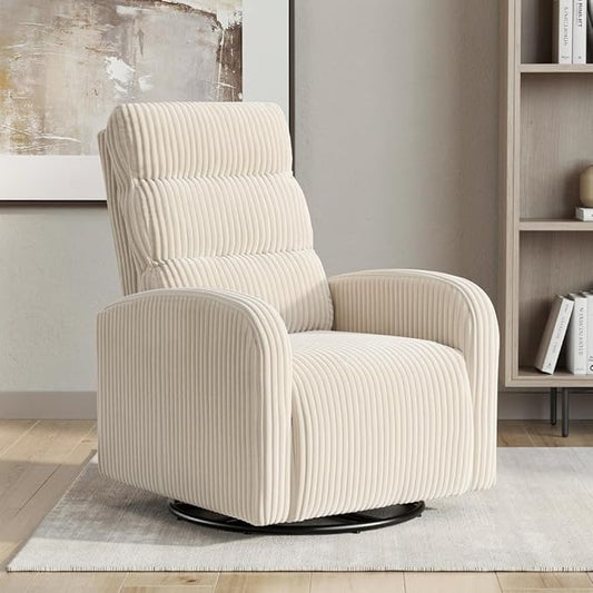 Swivel Rocker Chair 360° Swivel Rocker Chairs with High Back Arms Rocking Lazy Boy Chairs Upholstered Swivels Corduroy Glider for Living Room Bedroom Nursing Beige