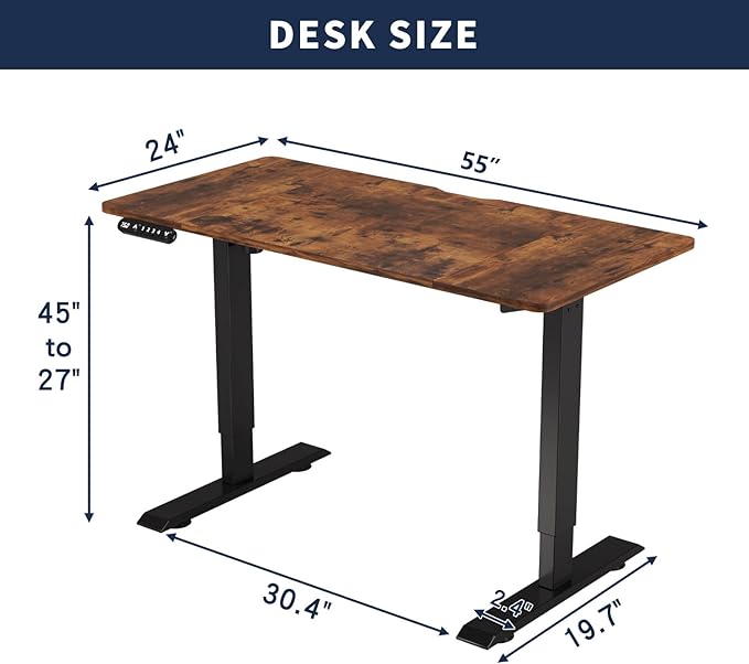 Anwick 2026 New 55 Electric Standing Desk Office Table &amp Sit Stand Up with Adjustable Height Rising Desks for Home Office USB LED 4 Programmable Memory Buttons (Brown Leopard)