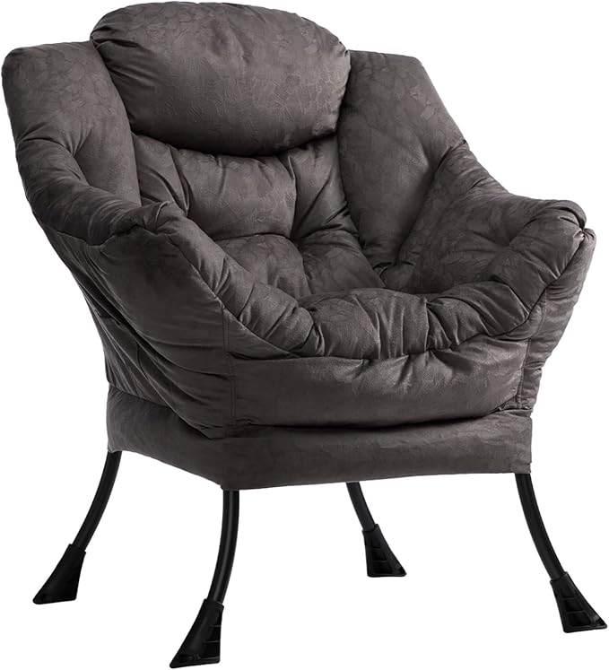 HollyHOME Lazy Chair with Armrest and Side Pocket Comfy Accent Lounge ChairLeisure Sofa Armchair for Living Room Bedroom Dorm or Small Spaces Oversized Reading Sofa ChairTextured Charcoal Gray
