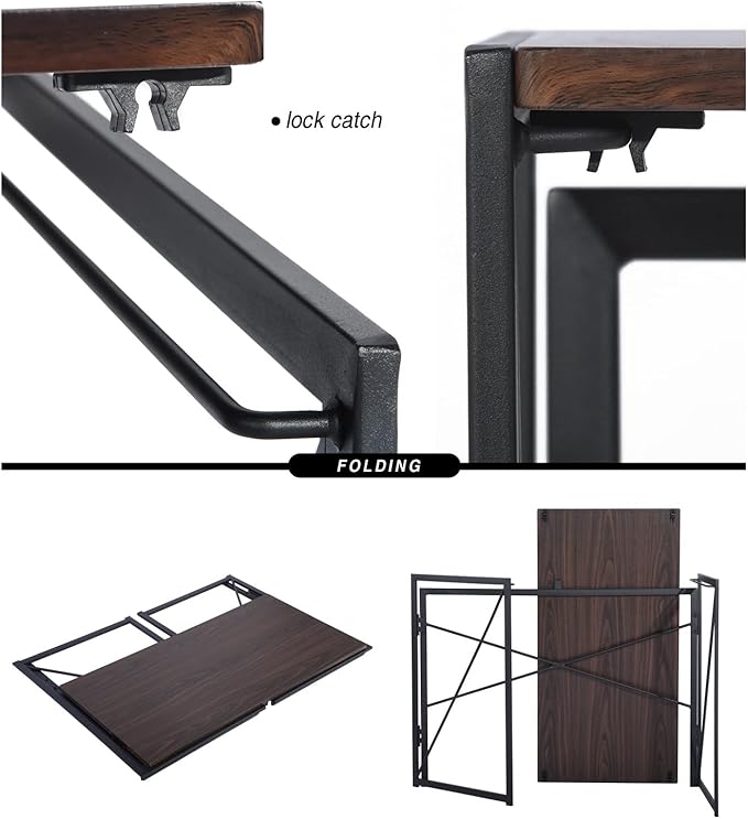 FurnitureR 39.4 Minimalist Laptop Desk Simple Computer Writing Desk with Sturdy Metal Frame Modern Foldable Workstation for Home Office Study or Small Spaces Walnut