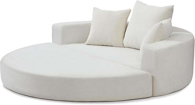 Beige Boneless Loveseat Couch - 67 Circular Convertible Sofa Bed No Assembly Corduroy Folding Floor Futon with Pillows for Small Spaces (Beige)
