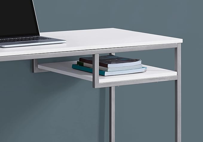 Computer Desk Home Office Laptop 48 l Work White Laminate Grey Metal Contemporary Modern II852