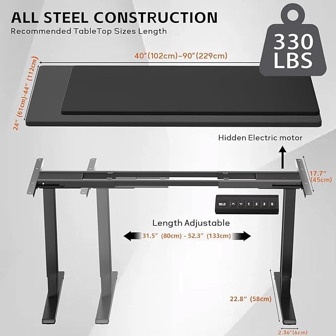 Dual Motor Electric Standing Desk Frame WorkstationMemory Controller Height Adjustment330 lbs CapacityComputer Desk for Home and OfficeBlack Frame Only
