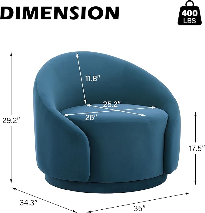 Swivel Barrel Accent Chair 360° Small Round Sofa Chair Comfy Modern Reading Armchair for Living Room Bedroom (Velvet Blue Set of 2)