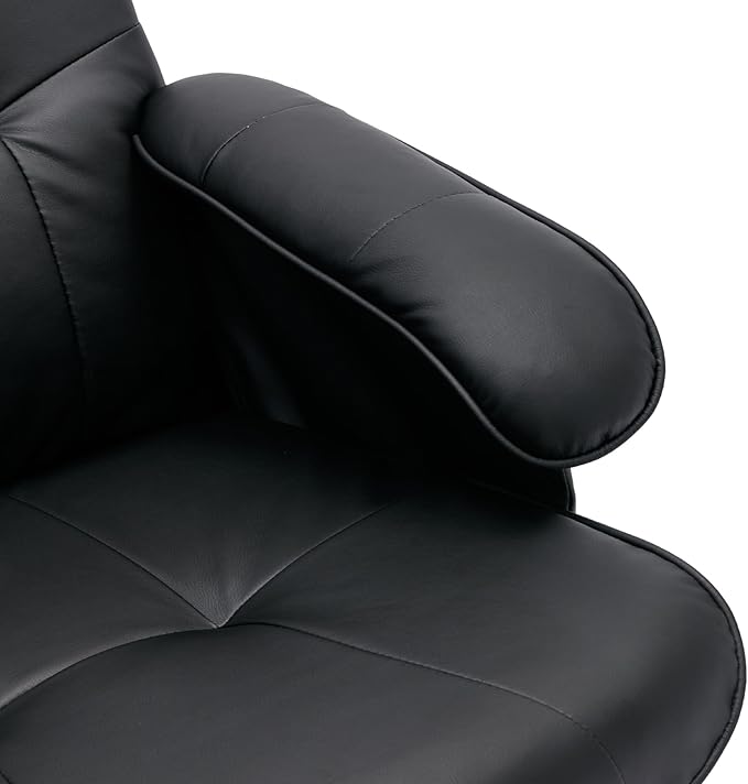 Recliner Chair with Ottoman Swivel Recliner Chair with Wood Base for Livingroom Bedroom Faux Leather BeigeBlack