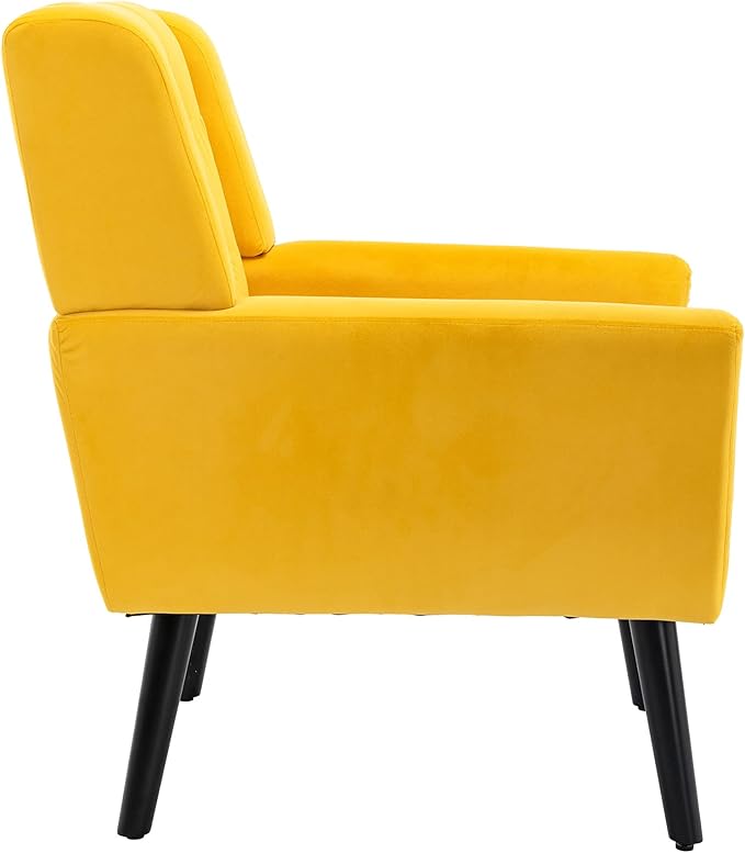 Modern Velvet Accent Chair/Living Room Chair/Arm Chair/Lounge Chair with Solid Wood LegsSuitable for Clubs Living Rooms Offices Balconies (Yellow)