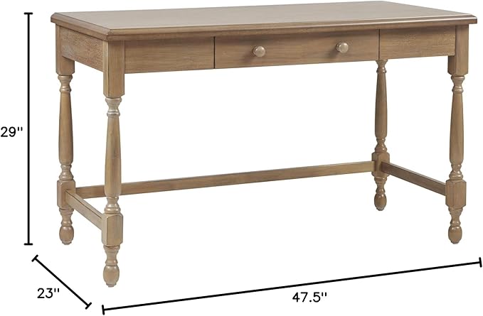 Martha Stewart Tabitha Solid Wood Writing Table with Metal Glides Drawer for Storage Living Room Furniture Home Office Small Computer Desk Turned Legs 47.5 W x 23 D x 29 H Natural