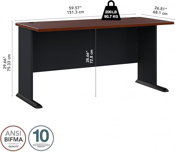 Bush Business Furniture Series A 60W Computer Desk in Hansen Cherry and Galaxy Large Office Table for Home or Professional Workspace