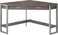 Pemberly Row Corner Computer Desk 42 L x 42 D x 30 H Taupe Wood Look Finish Silver Metal Frame Drawer and Bottom Shelf Space-Saving Design for Home Office or Workstation Use