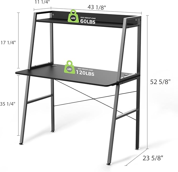 EUREKA ERGONOMIC Ladder Desk with Shelves 43 Inch Ladder Bookcase with Desk Industrial Ladder Desk 2-Tier Home Office PC Ladder Table with Bookshelf Modern Workstation Metal Frame