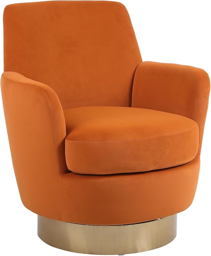 Swivel Barrel Chair Swivel Accent Chairs Armchair for Living Room Reading Chairs for Bedroom Comfy Round Barrel Chairs with Gold Stainless Steel Base (Orange)