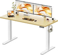 55x24 Inches Height Adjustable Electric Standing Desk with 2 Hooks for Home Office Ergonomic Sit Stand up Desk with Splice Board Oak